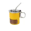 Taza portátil de acero inoxidable 304 con popote, asa con veta de madera, taza de café para exteriores, vaso de agua irrompible, taza con popote