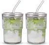 Amazon Copo de Bambu 450ml Estilo Ins com Canudo Café Copo para Duas Bebidas Presente Publicitário Copo de Água de Vidro