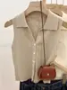 Camisola fina de ajuste slim con cuello polo para mujer, principios de primavera de 2026, top sin mangas de punto de seda helada