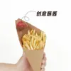 Copo descartável personalizado de papel kraft com tampa, copo para batatas fritas, caixa de batatas fritas de cartão branco, caixa cônica para batatas fritas, caixa triangular para batatas fritas