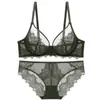 Novo conjunto de lingerie sexy europeu e americano ultra-fino de renda transparente plus size, seios grandes parecem menores, conjunto de sutiã push-up e com sustentação