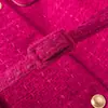 Venta al por mayor de ropa para mujer de estilo europeo y americano, estilo INS transfronterizo, chaqueta de tweed elegante y versátil con cinturón para ceñir la cintura