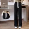 Pantalones de punto de pierna ancha con cordón a la cintura, hechos a medida para mujeres petite, otoño e invierno, con un diseño holgado, adelgazante y de pierna recta