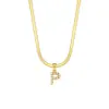 Joyería Popular Transfronteriza Europea y Americana con Colgante de Letra para Mujer Acero Inoxidable Chapado en Oro de 18 Quilates Cadena de Serpiente Plana Collar con Letra de Perla