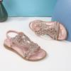 Sandalias Planas Nuevas Transfronterizas Europeas y Americanas 2024 para Niñas con Flor de Pedrería Cómodas Combinan con Todo Punta Abierta Zapatos de Princesa para Niñas