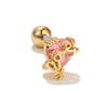 Pendientes de Corazón de Zirconia Rosa Transfronterizos para Mujer con Cadena, Tachuelas de Hueso de Oreja con Diamantes Estrellados, Pendientes de Piercing de Varilla Espiral Externa de Acero Inoxidable