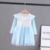 Vestido para Niña, Vestido de Primavera para Niña, Vestido de Princesa con Mangas Largas de Malla y Terciopelo Elsa para Niña Pequeña, Vestido de Frozen para Niña