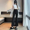 Calça pantalona cropped feminina de verão, cintura alta, emagrecedora, com caimento solto, elástica, casual