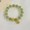 Novo Bracelete de Aventurina Verde com Contas em Folha de Lótus Estilo Chinês, Bracelete Multicamadas Estilo Nacional Levemente Luxuoso de Alta Qualidade, Joia de Mão Retrô Exquisita para Mulheres