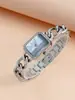 Lujo Ligero Moda Sencilla Esfera Incrustada de Diamantes Cuadrado Largo Octagonal Cristal Cara Correa de Pulsera Reloj para Mujer Fiesta Estudiantil