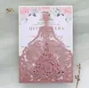 Tarjeta de felicitación de boda para niña de las flores con rosa brillante, corte láser, tarjeta de bendición de princesa de boda, fábrica de tarjetas de invitación