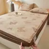 Conjunto de Três Peças Lençol de Baixo Ajustado Floral Vintage 100% Algodão Protetor de Colchão Tatami de Algodão Puro Cama com Corda de Cânhamo Antiderrapante