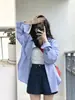 Camisa personalizable de manga larga para mujer, nuevo estilo de otoño, casual holgada estilo BF, chaqueta versátil a rayas de longitud media holgada para mujer
