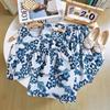 Ailetu 2024 primavera y verano nuevo traje de niña top irregular de porcelana azul y blanca más traje de pantalones de pierna ancha