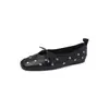 Zapatos planos para mujer con remaches, hechos de piel de vacuno de primera calidad, nuevo estilo otoño/invierno, piel genuina, punta cuadrada, con cordones, corte bajo, talla 42