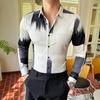 Camisa de manga comprida transfronteiriça nova masculina sem passar roupa Moda Impressão Digital Camisa retrô de rua 3019