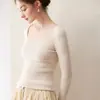 Suéter de Cachemira Otoño Nuevo Estilo Simple Cuello Cuadrado Francés Manga Larga Ajustado Delgado Favorecedor Temperamento Suéter Base de Punto para Mujer