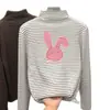 Camiseta de cuello semi-alto a rayas de terciopelo alemán, engrosada, para niñas, otoño e invierno, ropa para niños, prenda interior para niñas de mediana edad y mayores