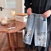 Ropa para Niños al por Mayor Pantalones para Niños Primavera y Otoño 25 Nuevo Estilo Coreano Animales Jeans de Industria Pesada para Niños y Niñas Pantalones Rectos Azul Claro