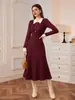 Vestido de Punto A-Line Retro Estilo Francés de Manga Larga con Cuello Clásico Elegante, Vestido Base para Otoño e Invierno, Nueva Moda Femenina Transfronteriza de Comercio Exterior