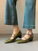 Sapatos Mary Jane Plataforma Retrô Tendência Estilo Coreano Feminino 2026 Novidade de Verão Verde Bico Quadrado Decote Baixo Salto Alto Sapato Único