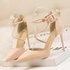 9219-75 Sapatos femininos de verão estilo europeu e americano, sexy, salto fino, salto super alto, camurça, sandálias de bico fino