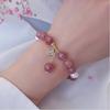 Pulsera de Perla de Agua Dulce Barroca Chapada en Oro Real para Flor de Durazno Fresa Cristal Hierba de la Suerte Zirconia Colgante Pulsera para Mujeres