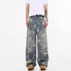 Jeans Estampado de Nicho Americano para Homens, Calças Retas de Verão Hip-Hop, Calças Largas Tendência Comprimento Total