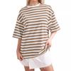 2024 Ropa de Mujer Europea y Americana Transfronteriza Verano Nuevo Estilo Simple Hogar Casual Camiseta de Rayas con Cuello Redondo y Manga de Cinco Cuartos