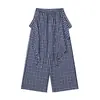 Pantalones a Cuadros con Cordón para Hombre, Marca de Moda High Street, Diseño Vibe, Estilo Japonés, Versátiles, Sueltos, Pierna Ancha, Largo hasta el Suelo
