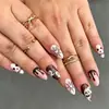 24 Peças Transfronteiriças Halloween Novo Amêndoa Unhas Usáveis Francesas Rosto de Fantasma Fantasma Pequeno Teia de Aranha Estilo Simples Adesivos de Arte para Unhas
