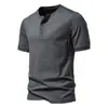 24 camiseta de verão gola henley manga curta atacado masculina americana verão cor sólida esportiva casual meia manga camiseta estilo tendência