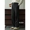 Pantalones Casuales de Mezcla de Algodón Estilo New Old Money Hebilla Metálica Cintura Semi Elástica para Hombre Otoño Invierno Caída Suaves al Tacto Pierna Recta Ancha