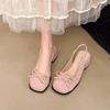 Zapatos de Mujer de Punta Francesa con Lazo 2025 Verano Nueva Llegada Falda Elegante Tacón Medio Zapatos de una Capa Tacón Grueso Zapatos de Tacón Alto