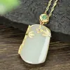 Colgante de jade blanco de Hetian Jade en plata s925, boutique, collar con colgante de jade blanco de Hetian Jade con incrustaciones de oro.