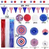 Set de Abanicos de Papel para Fiesta del Día de la Independencia Americana Transfronterizo Banderín de EE. UU. Bola de Flores Roja Azul Blanca Cadena de Papel Decoración Festiva