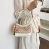 Bolso de axila tejido con paja de arcoíris transfronterizo para mujer, nuevo modelo 2026, bolso de hombro cruzado casual simple de nicho para la playa