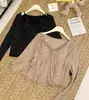 Chaqueta Cardigan Floral Negra Marrón Coreana de Manga Larga para Mujer, Top de Otoño, Manga Larga, Adelgazante y Versátil