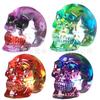 Estatua de calavera de esqueleto humano con gema de color extragrande, escultura de calavera de cristal, para Halloween, familia