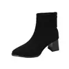 2026 Botines Nuevos de Punta Fina para Mujer Botas Adelgazantes Otoño Invierno Tacón Grueso Moda Gamuza Botas Elásticas Caña Corta Botas de Moda para Mujer