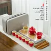 Porcelana Branca Portátil Tampa de Viagem Tigela Conjunto de Chá Kung Fu Conjunto de Ensino de Arte do Chá com Bandeja de Chá Porcelana de Jade Presente de Atividade logo