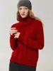 Suéter 100% Cachemir para Mujer Cuello Medio Alto Manga Larga Capa Base Tejido Holgado Perezoso Engrosado Moda Suéter de Lujo Ligero