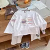 Pijama infantil de manga comprida com estampa de desenho animado, pijama soltinho de algodão puro com gola redonda para meninos e meninas, nova calça de manga comprida para outono e inverno