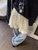 Falda de punto calado midi de moda para mujer, estilo coreano, cintura alta, ajustada, línea A, falda corta petite, nueva