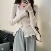 Nuevo estilo de top de punto para mujer, otoño e invierno, corte ajustado, diseño irregular, top base de invierno