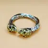 Anillo de Calavera Retro de Plata de Ley s925 Estilo Punk Hip Hop para Hombre Abierto Graffiti Personalizado Estilo de Moda Europeo y Americano