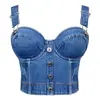 Top Tubo Jeans com Pedraria Traje de Performance Verão 2023 Novo Camisole Curto Mostrando o Umbigo Traje de Dança Feminino