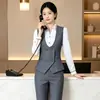 Elegante conjunto de falda y chaleco profesional color burdeos para otoño e invierno para mujeres en departamentos de ventas, KTV, recepción de hotel, traje de chaleco de trabajo