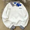 Moletom Gola Polo Falso Duas Peças Simples Versátil Estilo Coreano Ins para Mulheres, Outono e Inverno 2025 Solto Casual Top Estilo Americano