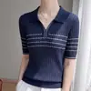 Camiseta Estilo Old Money para Mulheres, Top Listrado, 2026 Novo Verão Gola Polo Tricô Manga Curta Camisa Básica para o Dia a Dia